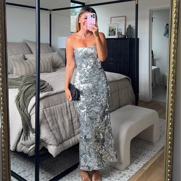Helsi Leslie Strapless Sequin Mesh Midi Dress